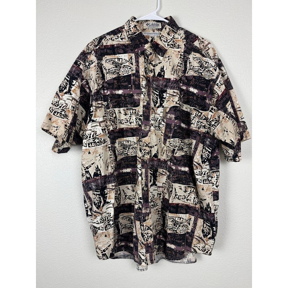 Columbia Button Up Shirt Abstract Print Short Sleeve Cotton XL